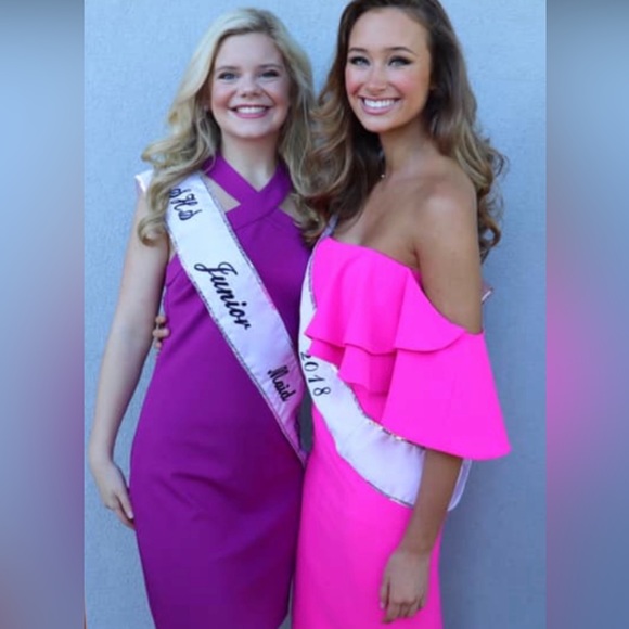 DO+BE Neon Pink Open Shoulder flounce Cut Out MIDI Dress S - Picture 9 of 10